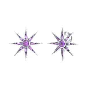 Luminous Starburst Purple Sapphire Stud Earrings
