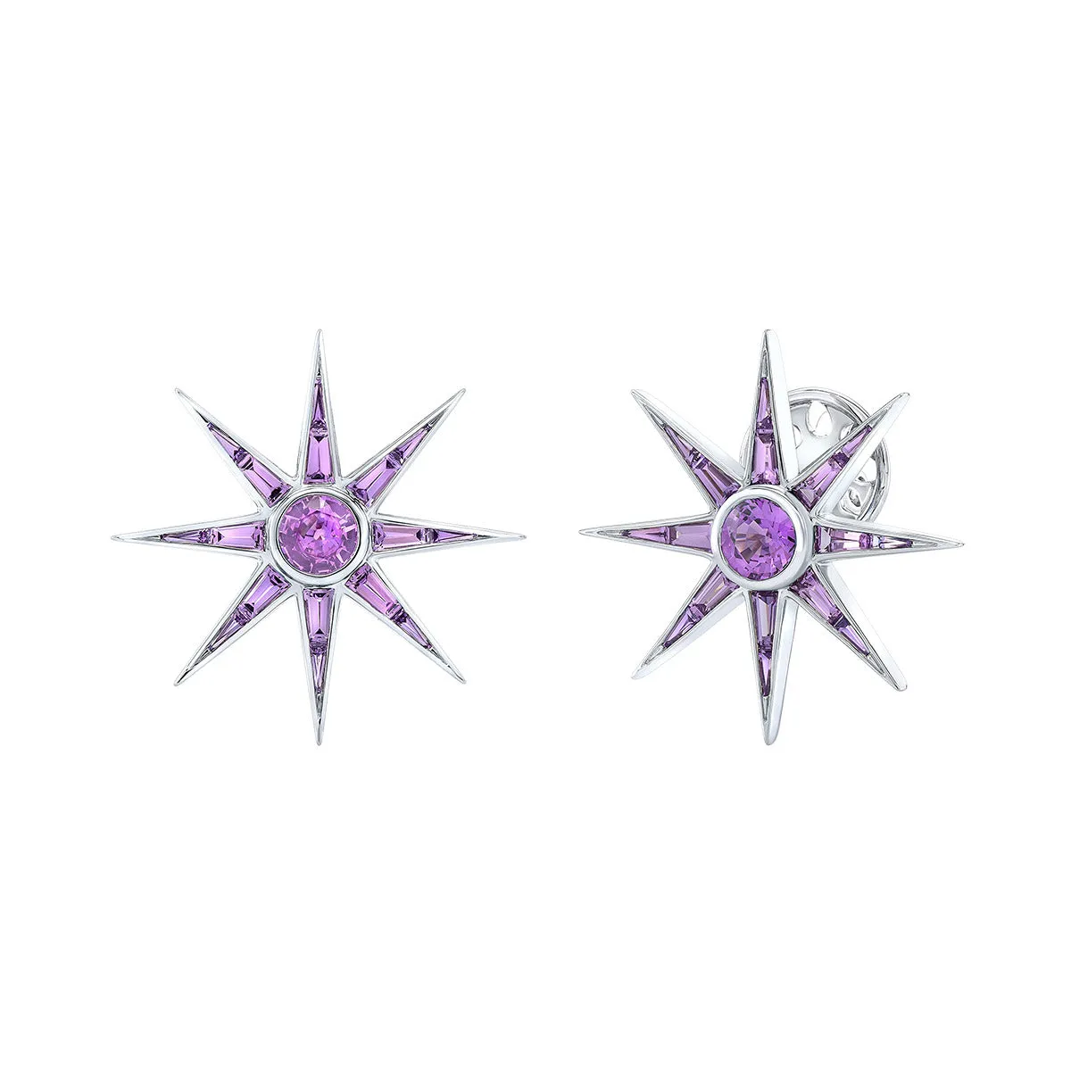 Luminous Starburst Purple Sapphire Stud Earrings