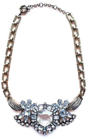 Luxe Crystal Compilation Statement Necklace- Crystal Clear