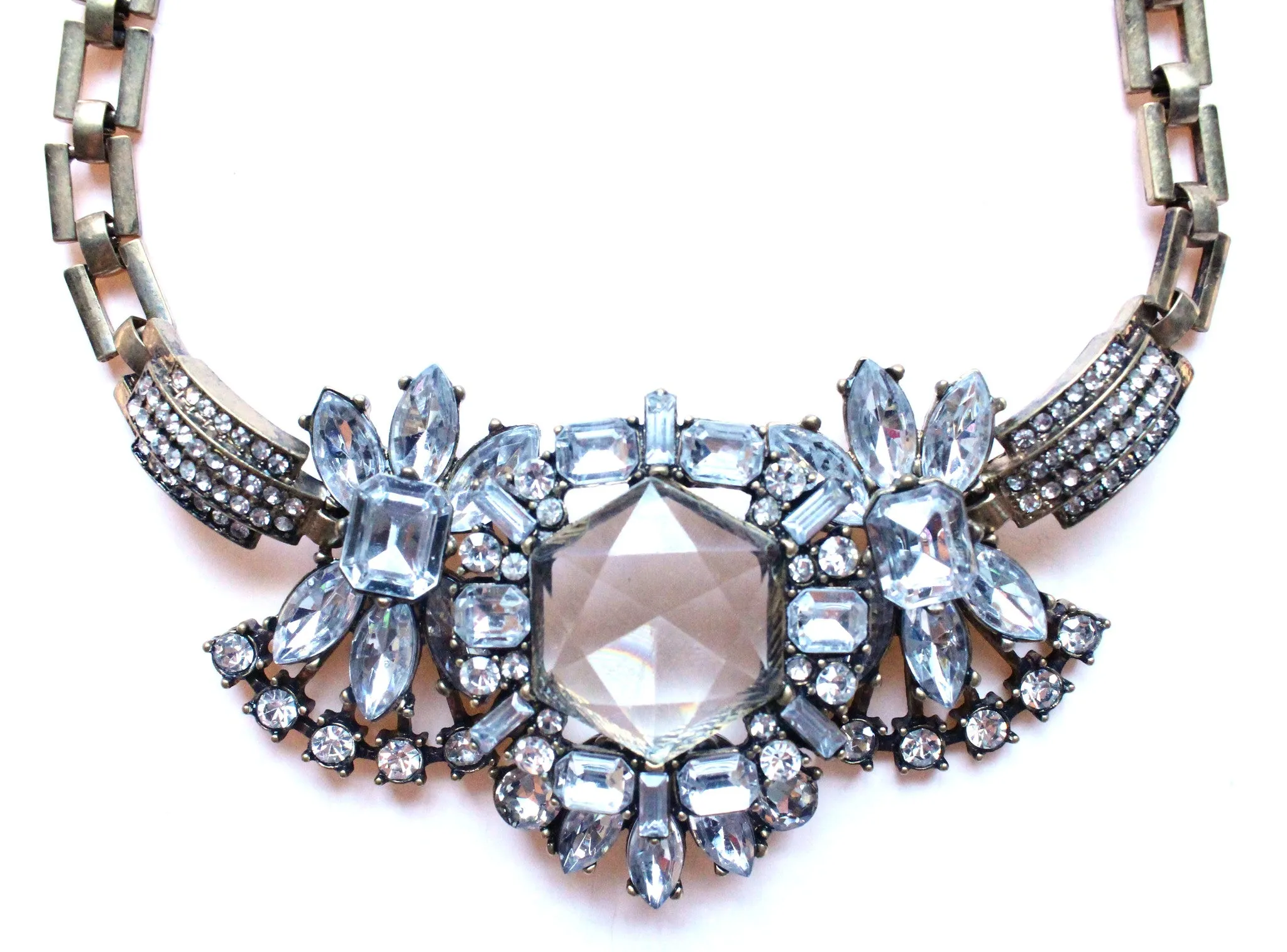Luxe Crystal Compilation Statement Necklace- Crystal Clear
