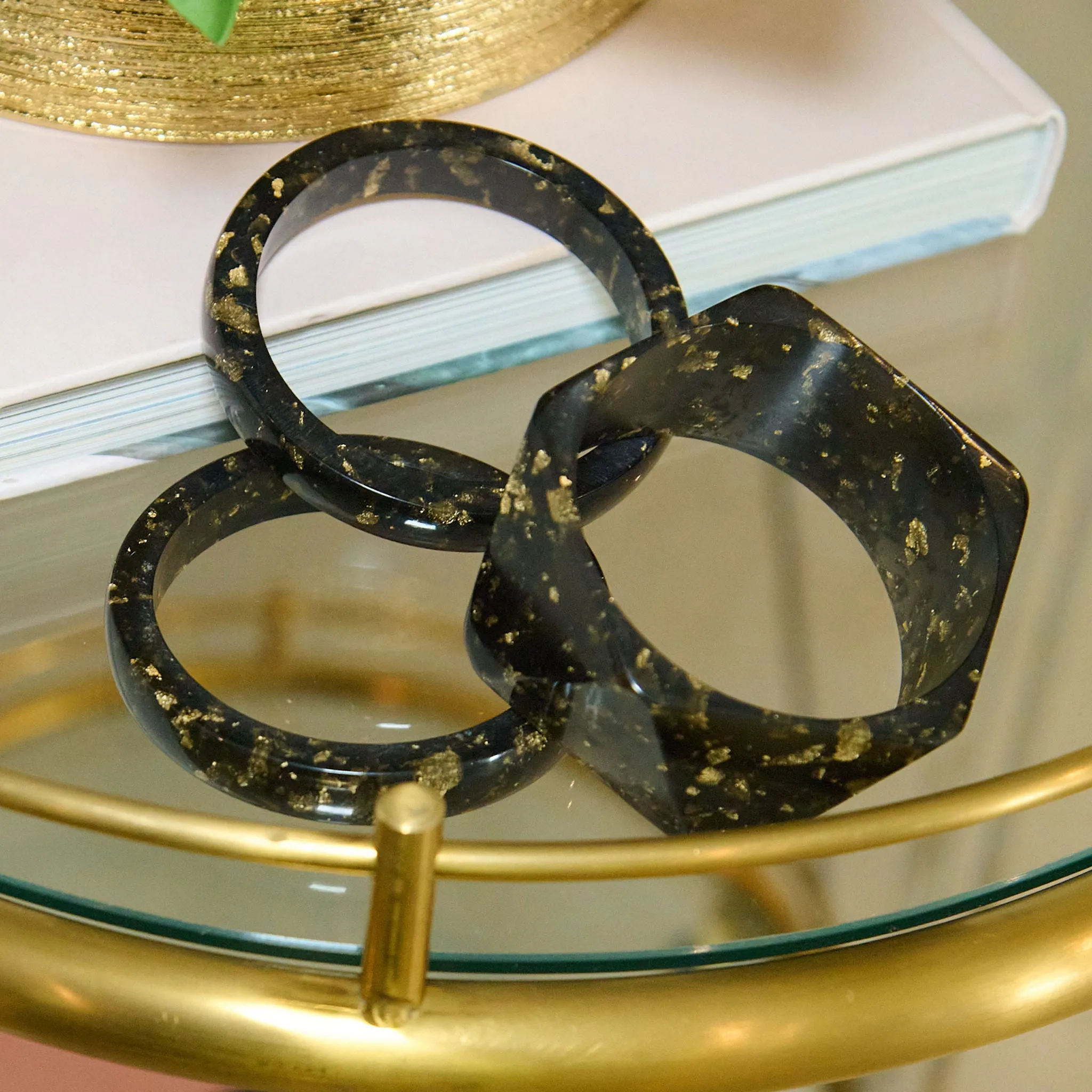 Malika 3pc Bangle Stack - Black & Metallic Gold Fleck