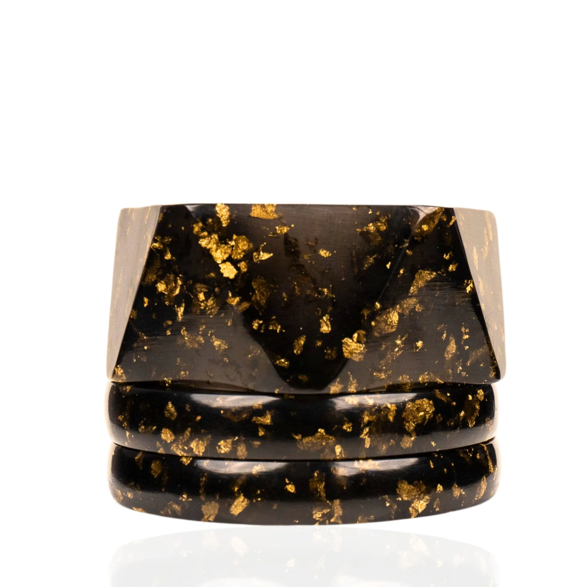 Malika 3pc Bangle Stack - Black & Metallic Gold Fleck