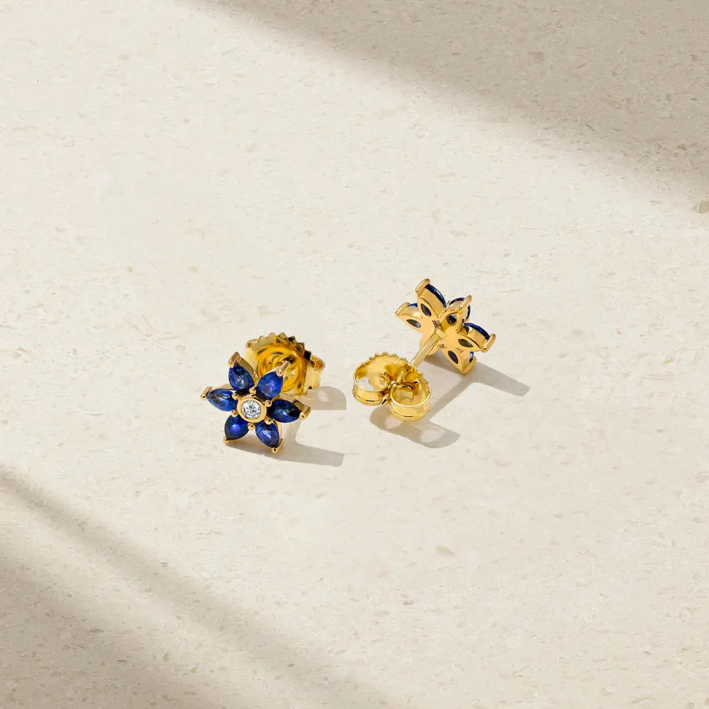 Mark Henry 18k Yellow Gold Daffodil Garden Sapphire and Diamond Stud Earrings