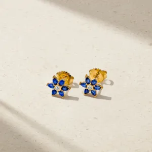 Mark Henry 18k Yellow Gold Daffodil Garden Sapphire and Diamond Stud Earrings