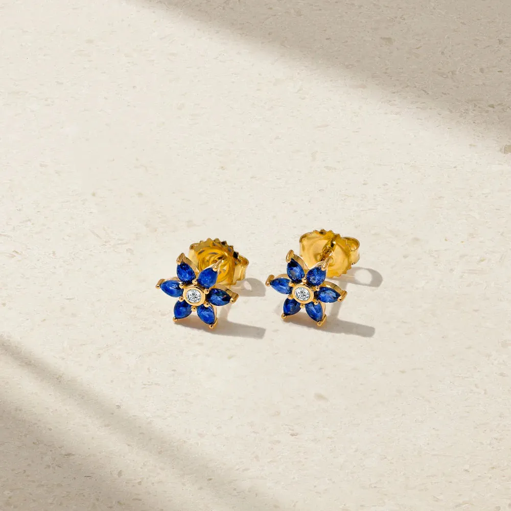 Mark Henry 18k Yellow Gold Daffodil Garden Sapphire and Diamond Stud Earrings
