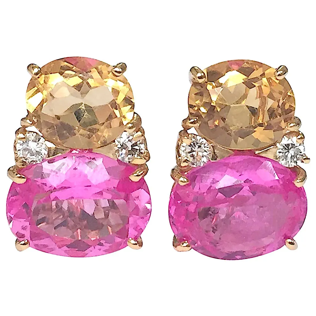 Medium GUM DROP™ earrings With Pink Topaz and Cabochon Amethyst and Diamonds