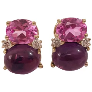 Medium GUM DROP™ earrings With Pink Topaz and Cabochon Amethyst and Diamonds