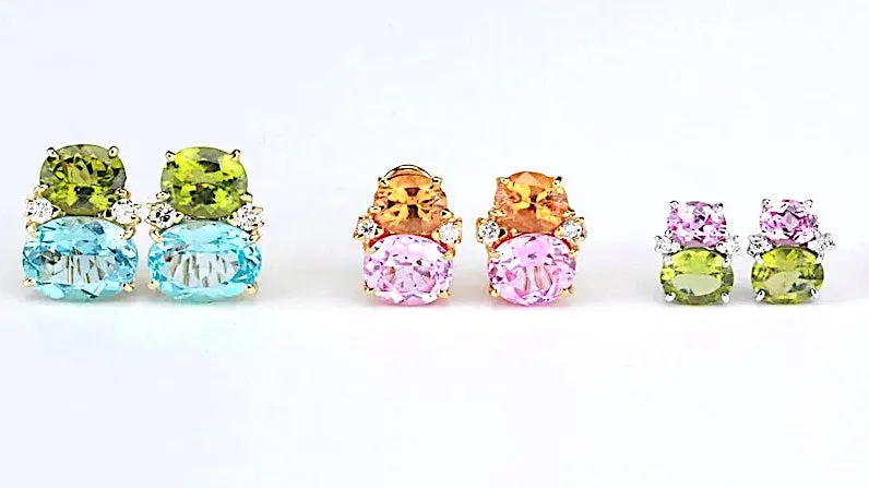 Medium GUM DROP™ earrings With Pink Topaz and Cabochon Amethyst and Diamonds
