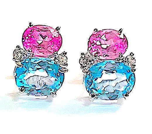 Medium GUM DROP™ earrings With Pink Topaz and Cabochon Amethyst and Diamonds
