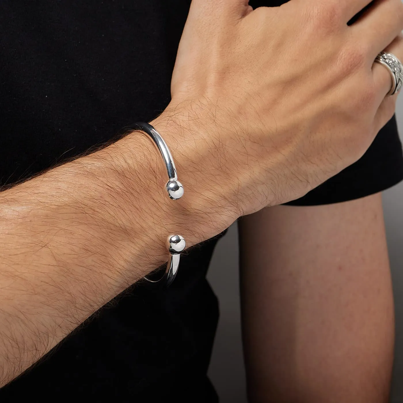 Mens Solid Sterling Silver Torque Bangle Bracelet