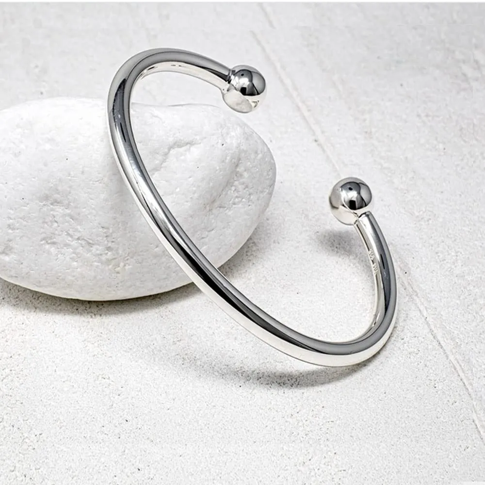 Mens Solid Sterling Silver Torque Bangle Bracelet