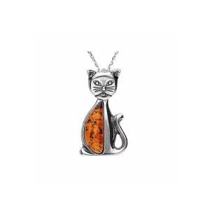 MILENA Necklace Silver and Amber Cat