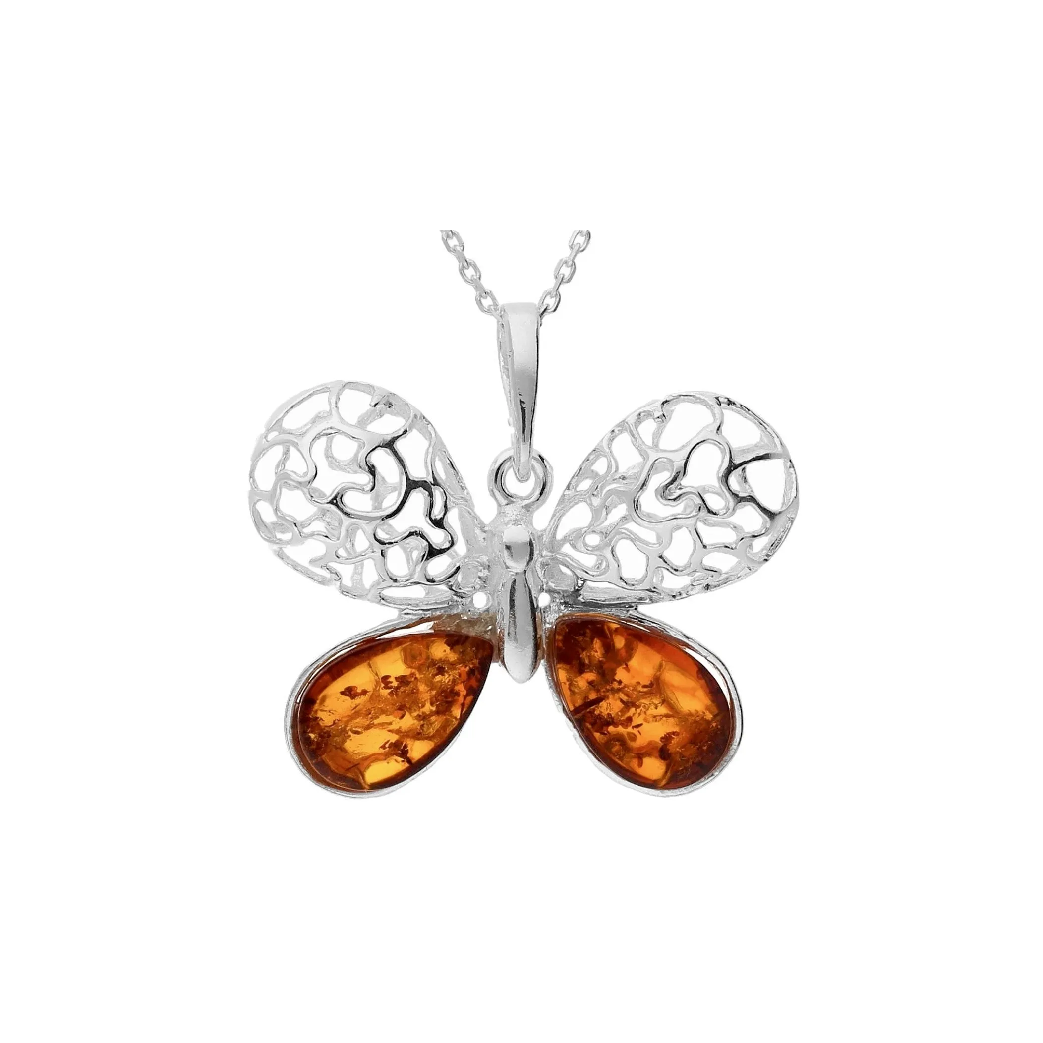 MILENA necklace Silver and Amber Curly Butterfly