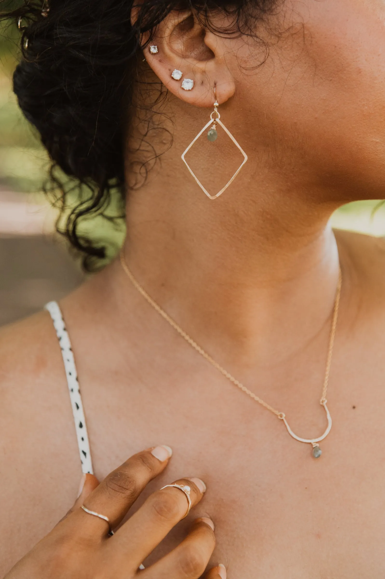 Mini Diamond Earrings | Moss Aquamarine
