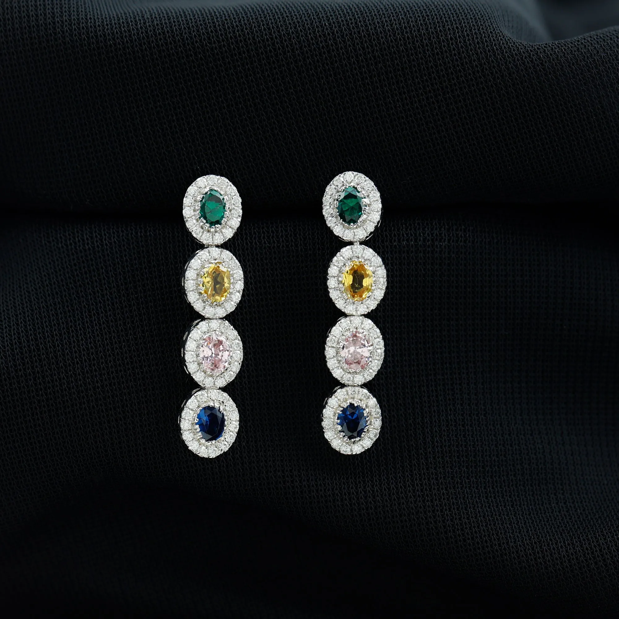 Multi Gemstone Dangle Earrings with Moissanite Accent