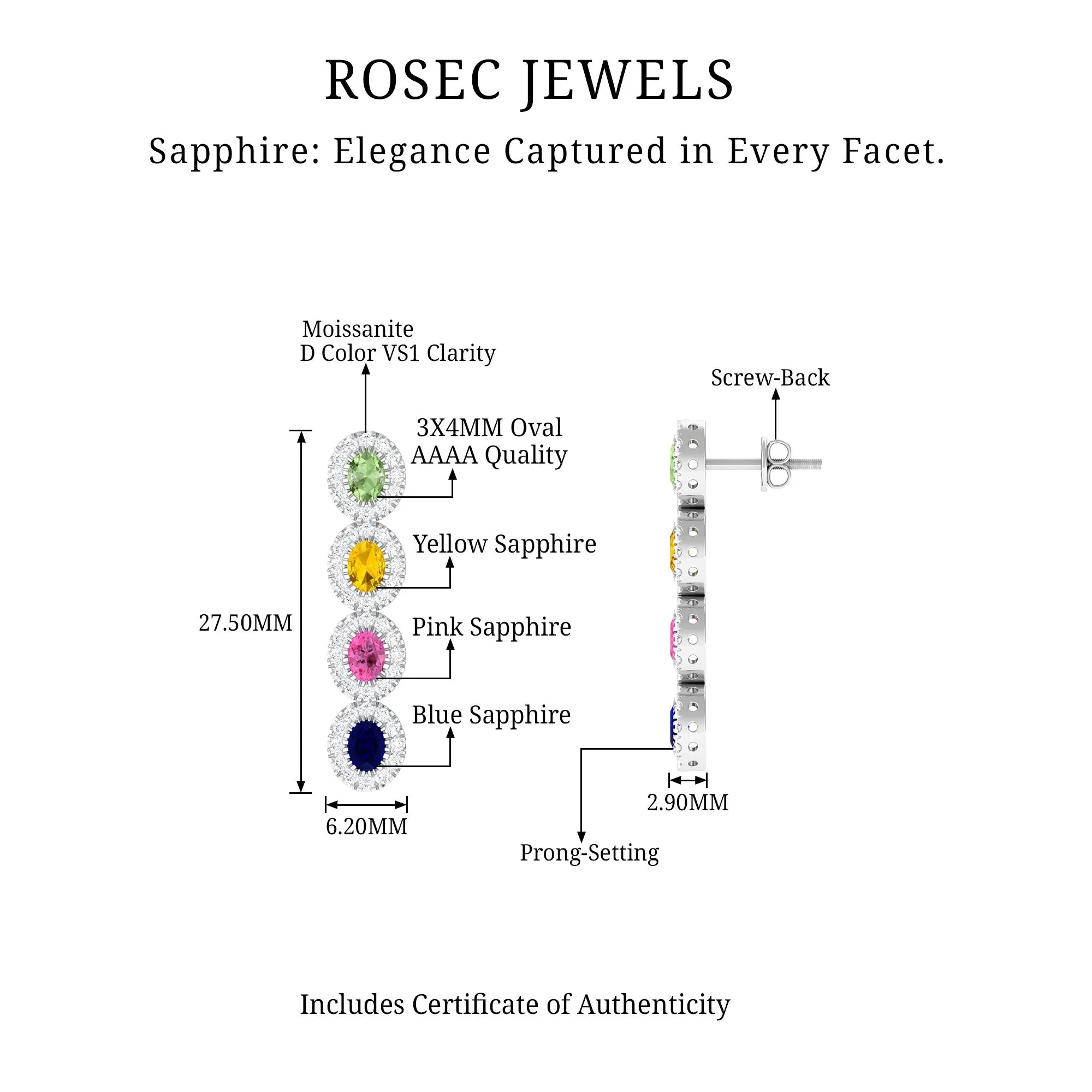 Multi Gemstone Dangle Earrings with Moissanite Accent