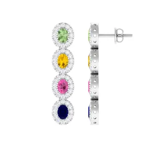 Multi Gemstone Dangle Earrings with Moissanite Accent
