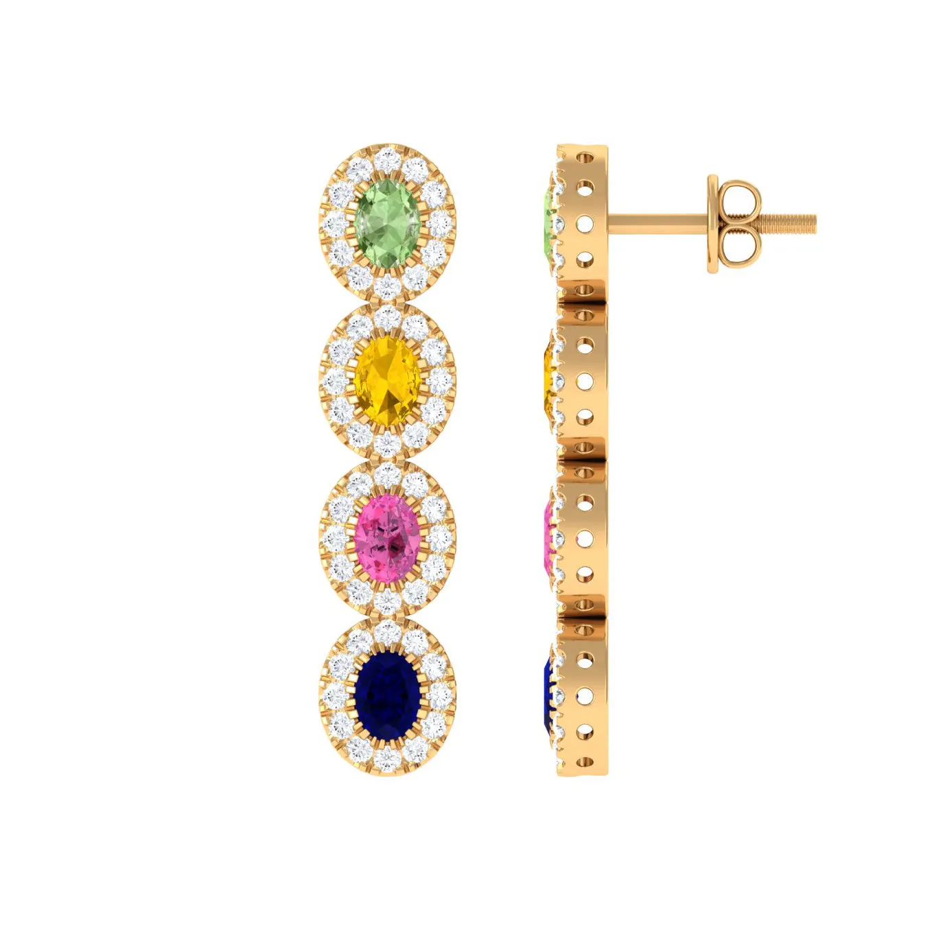 Multi Gemstone Dangle Earrings with Moissanite Accent