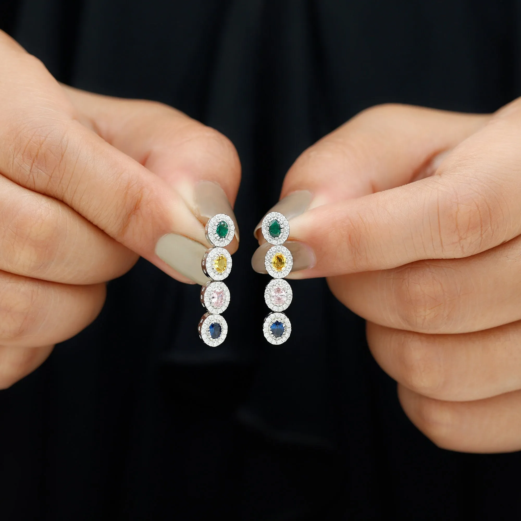 Multi Gemstone Dangle Earrings with Moissanite Accent