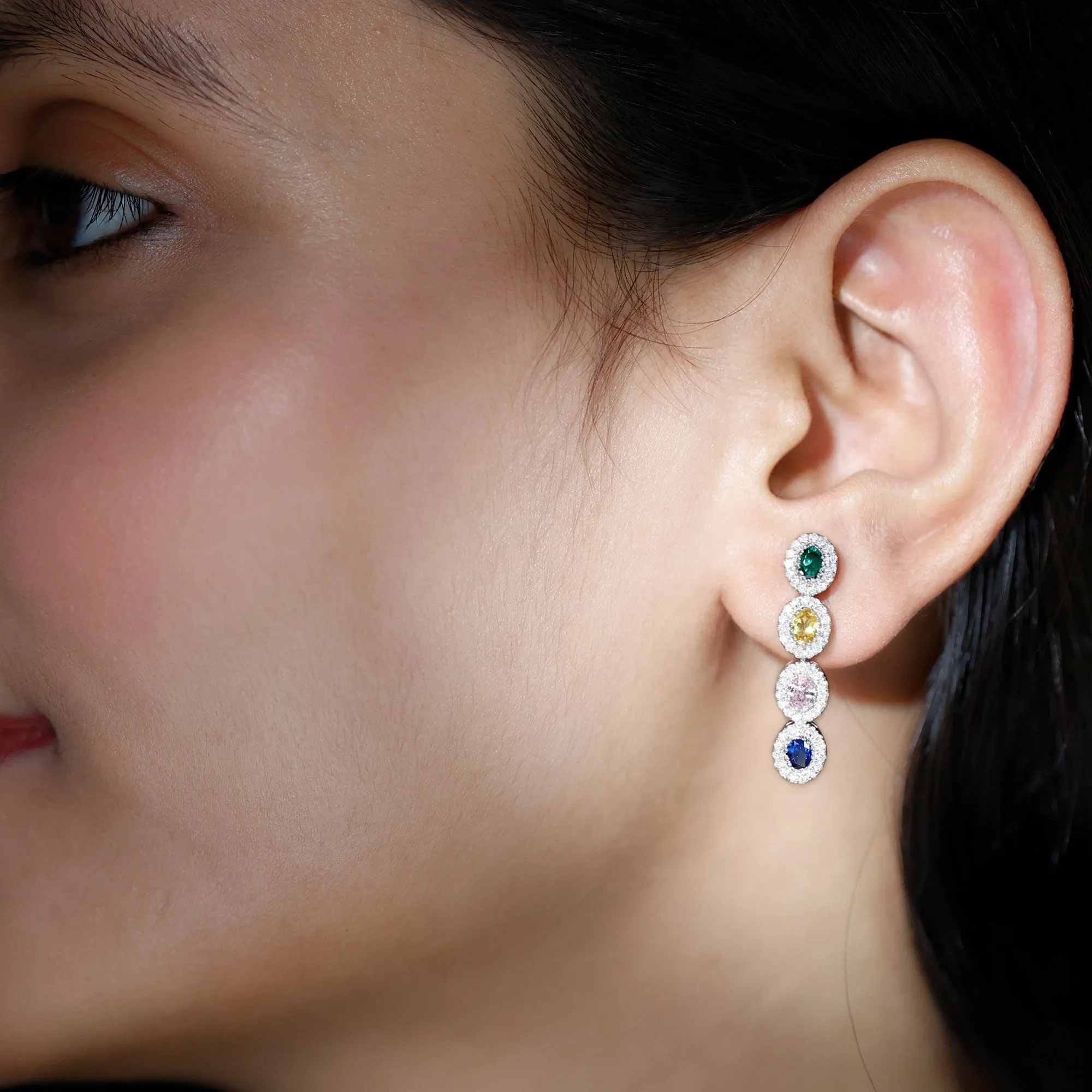 Multi Gemstone Dangle Earrings with Moissanite Accent