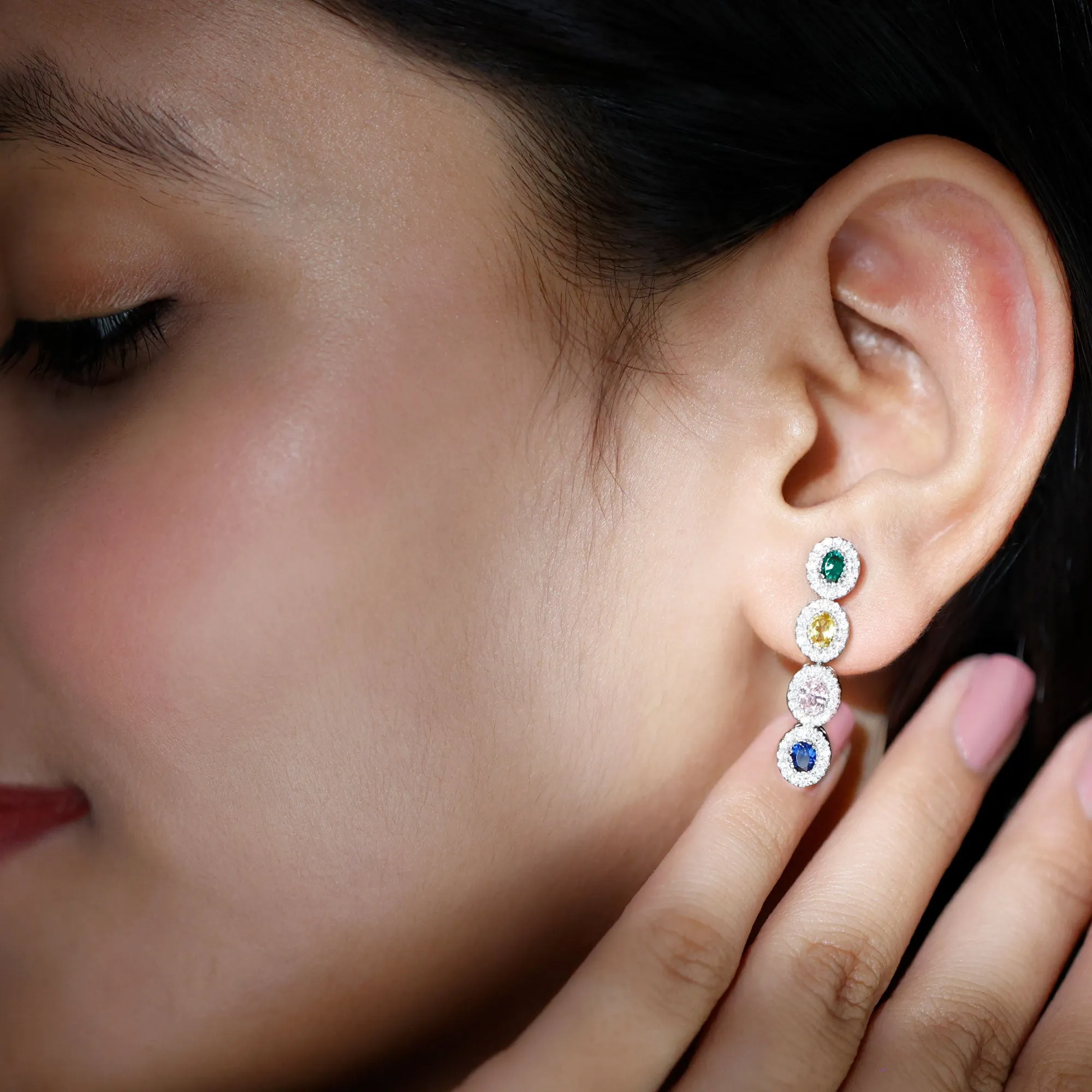 Multi Gemstone Dangle Earrings with Moissanite Accent