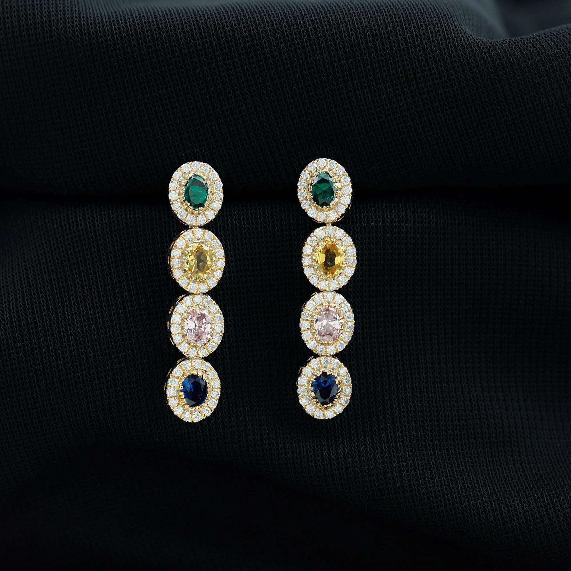 Multi Gemstone Dangle Earrings with Moissanite Accent