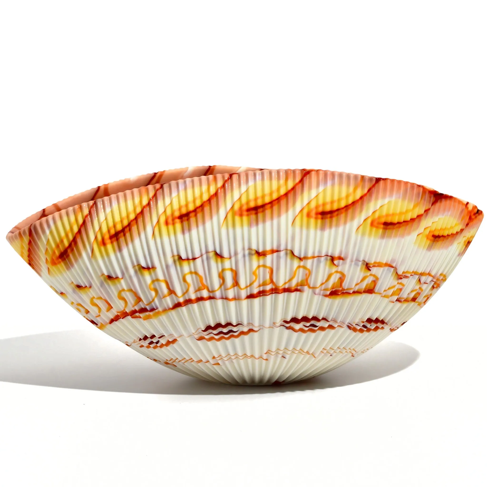 Murano Glass 12" Red/Orange Spiderweb Shell Bowl