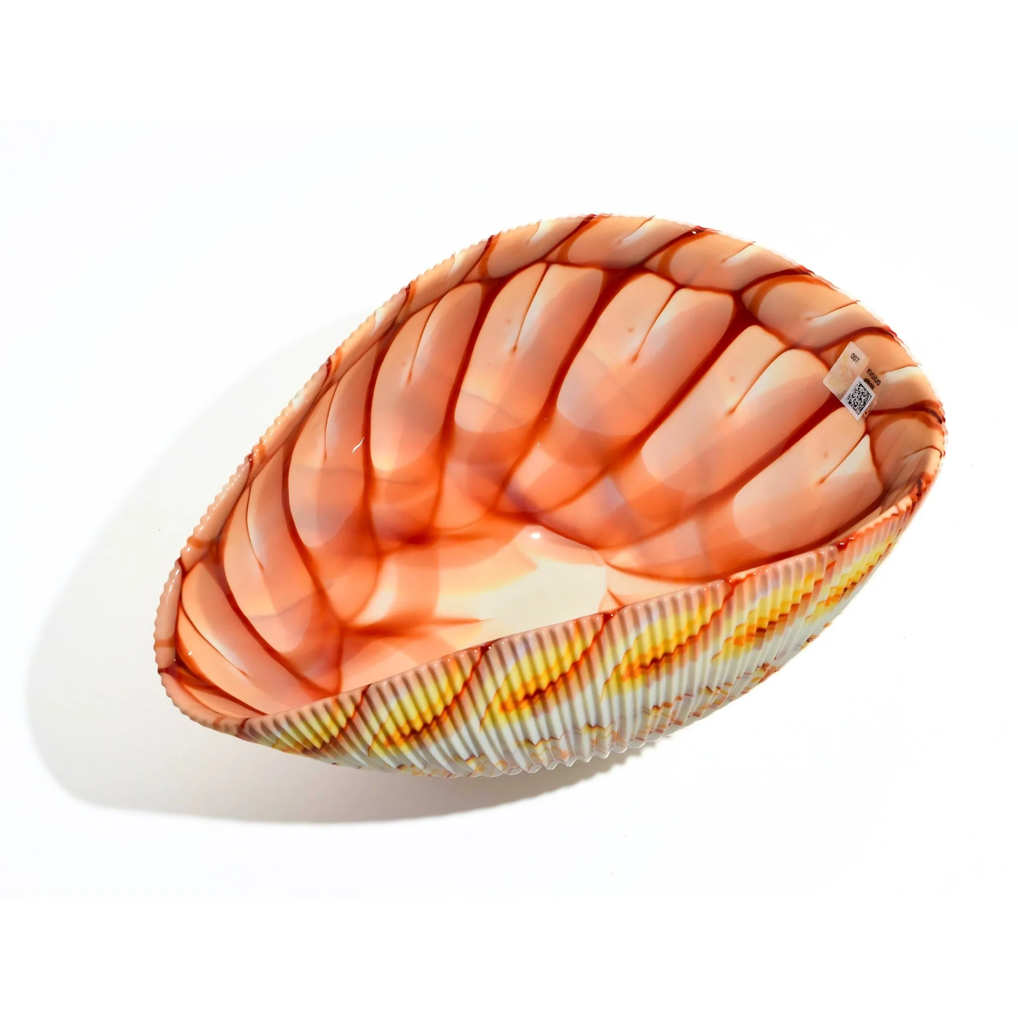 Murano Glass 12" Red/Orange Spiderweb Shell Bowl