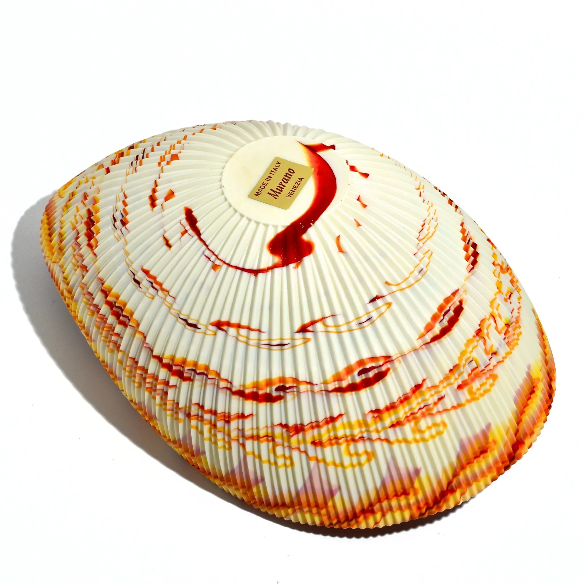 Murano Glass 12" Red/Orange Spiderweb Shell Bowl