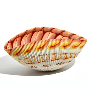 Murano Glass 12" Red/Orange Spiderweb Shell Bowl