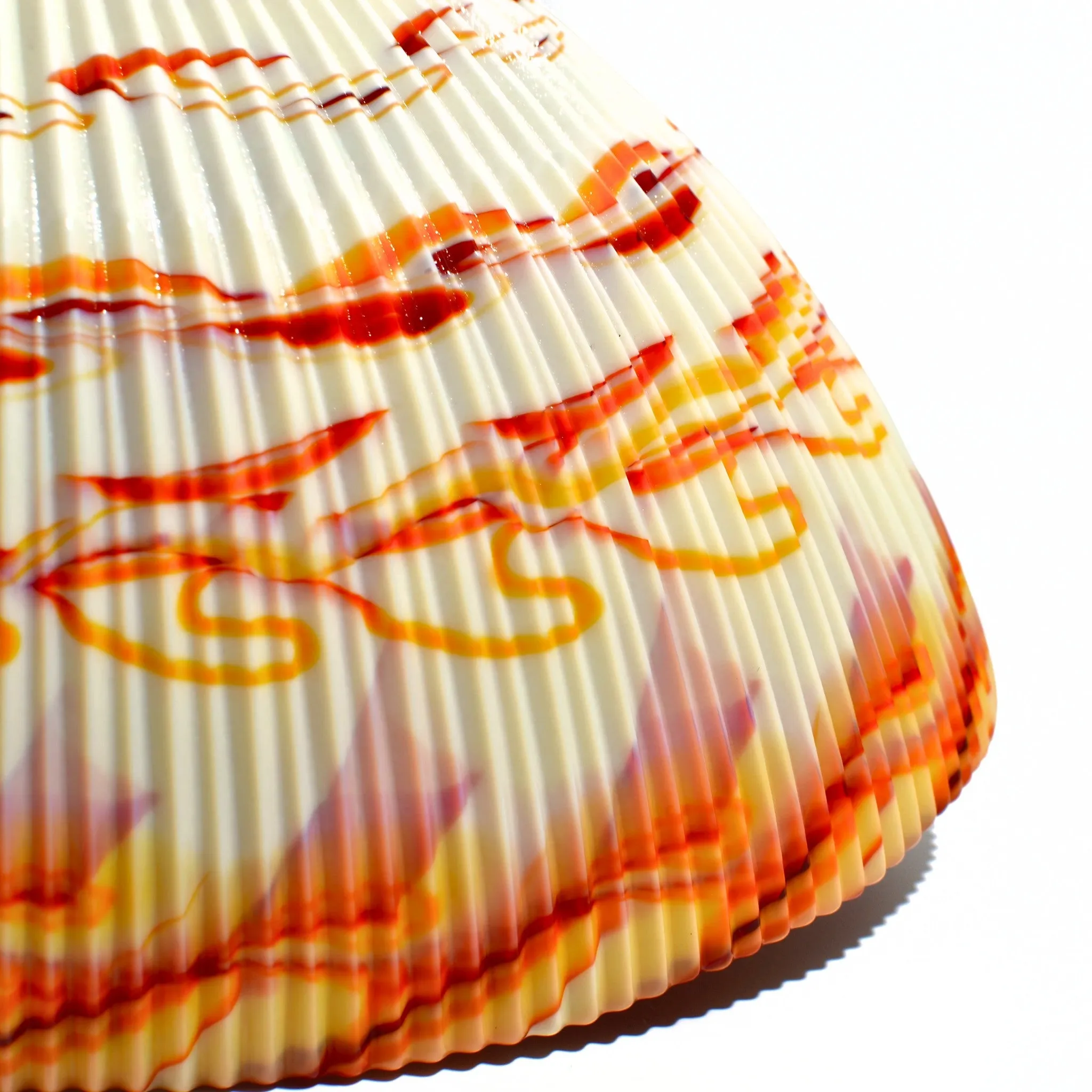 Murano Glass 12" Red/Orange Spiderweb Shell Bowl
