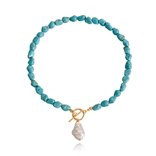 Natural Turquoise Necklace with Pearl Pendant