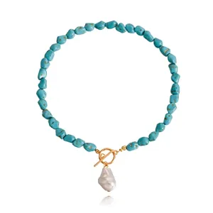 Natural Turquoise Necklace with Pearl Pendant