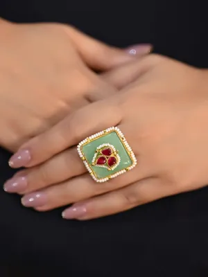 Neeti Kundan Mint Green Stone Ring