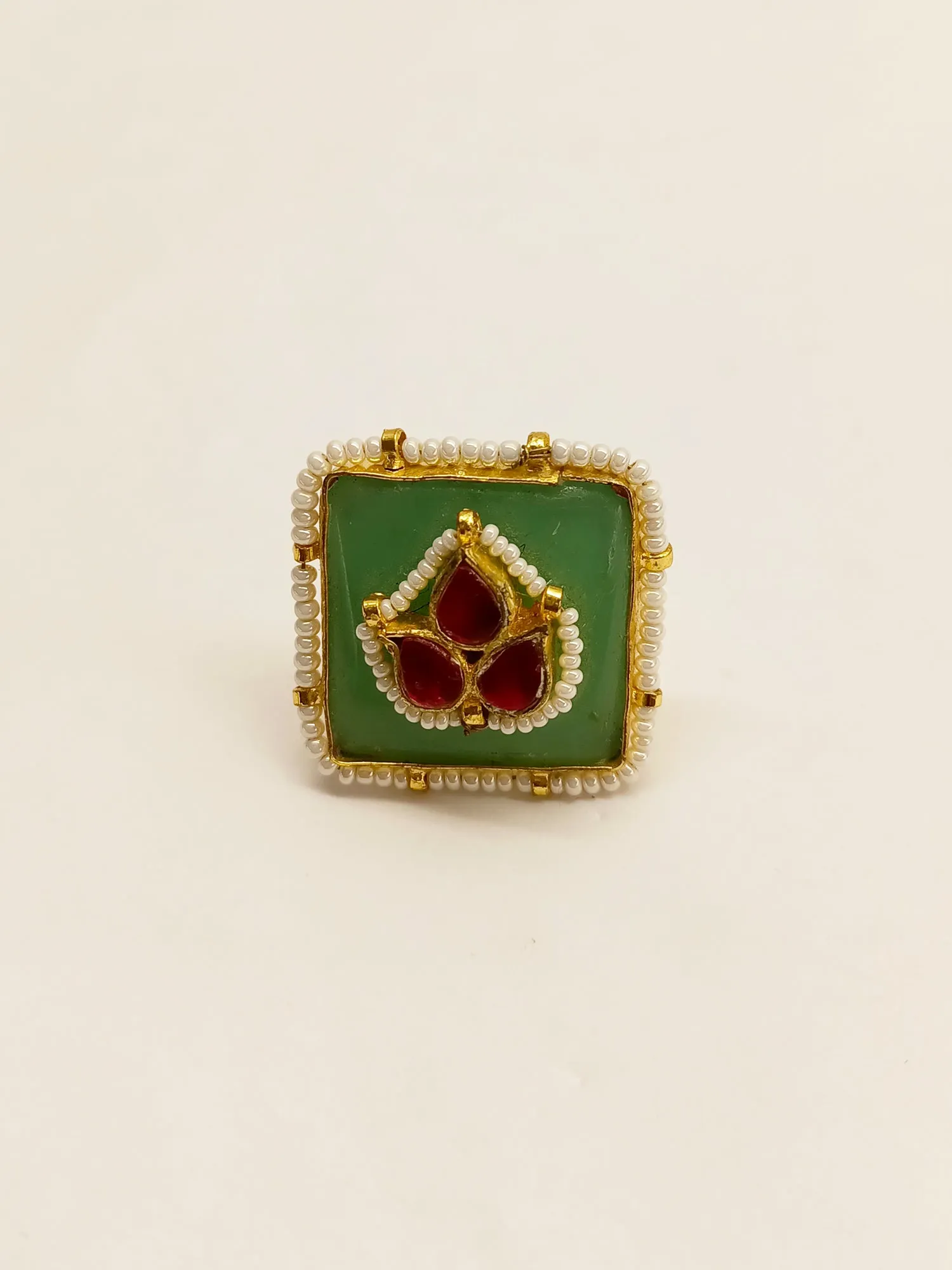 Neeti Kundan Mint Green Stone Ring
