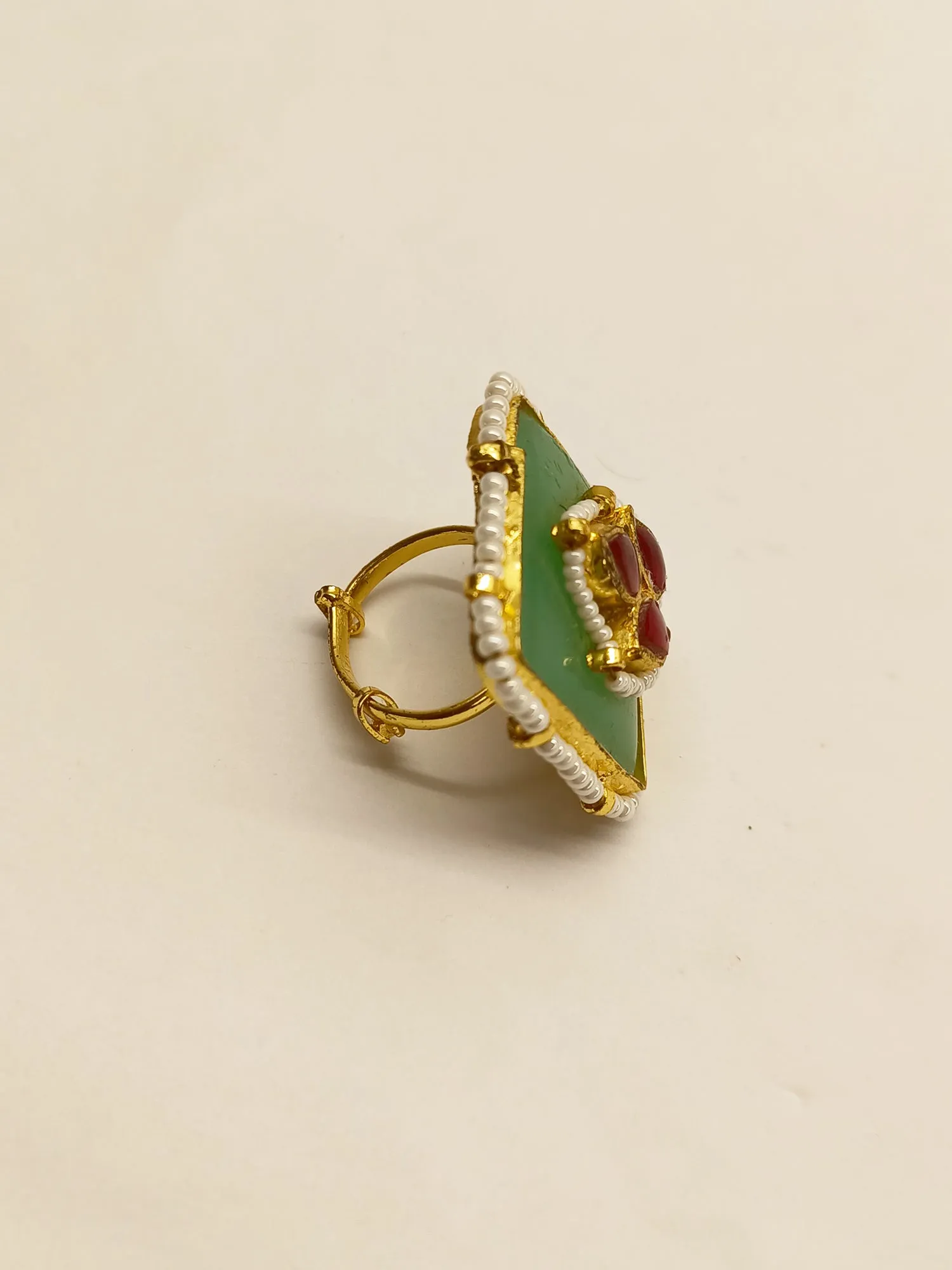 Neeti Kundan Mint Green Stone Ring