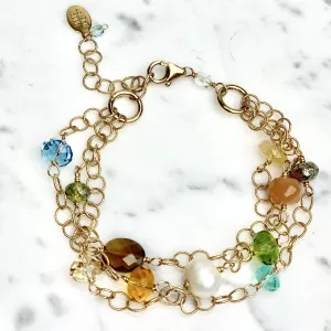 Neutral Toned Three Strand Gemstone Bracelet