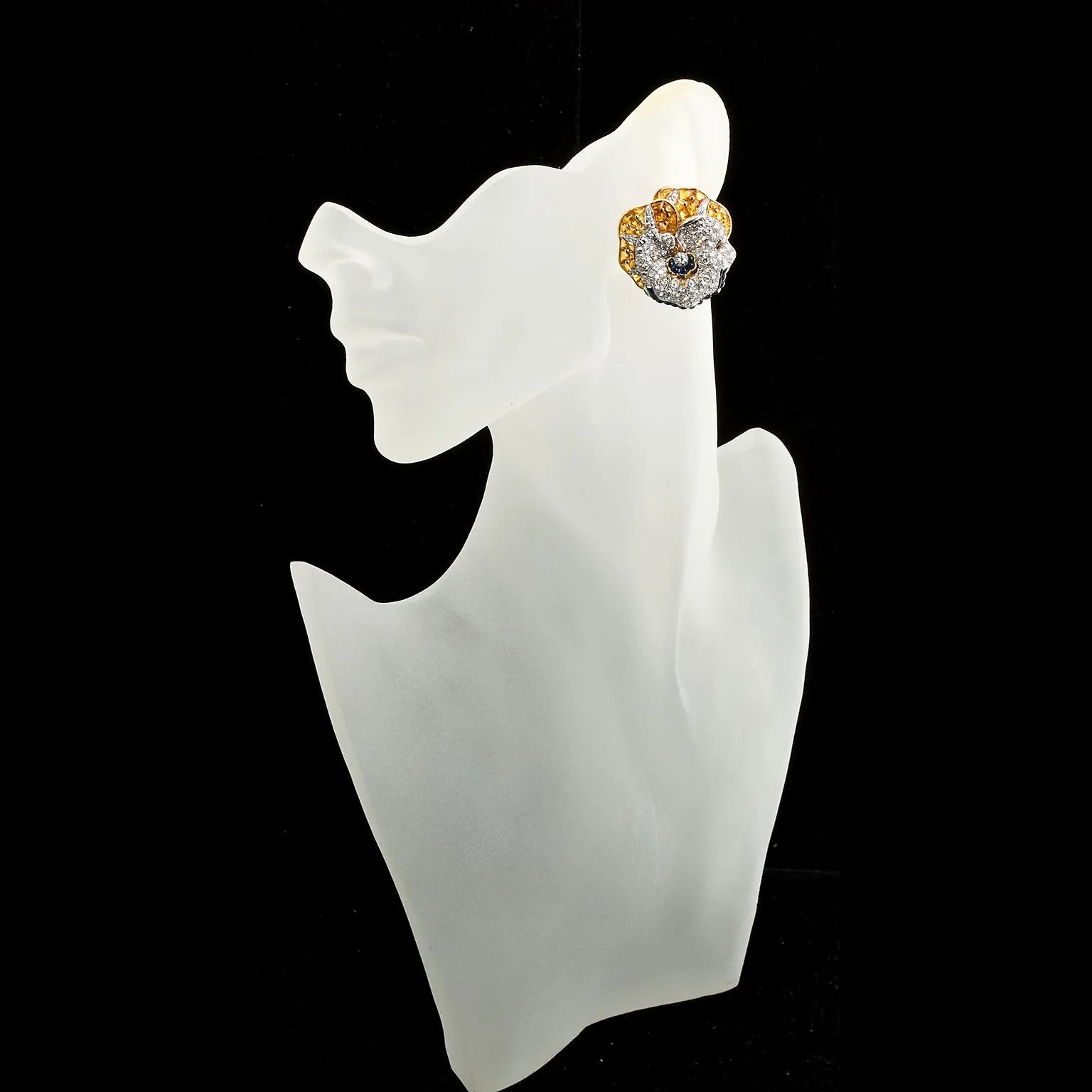 Oscar Heyman Diamond Blue Yellow Sapphire Pansy Earrings