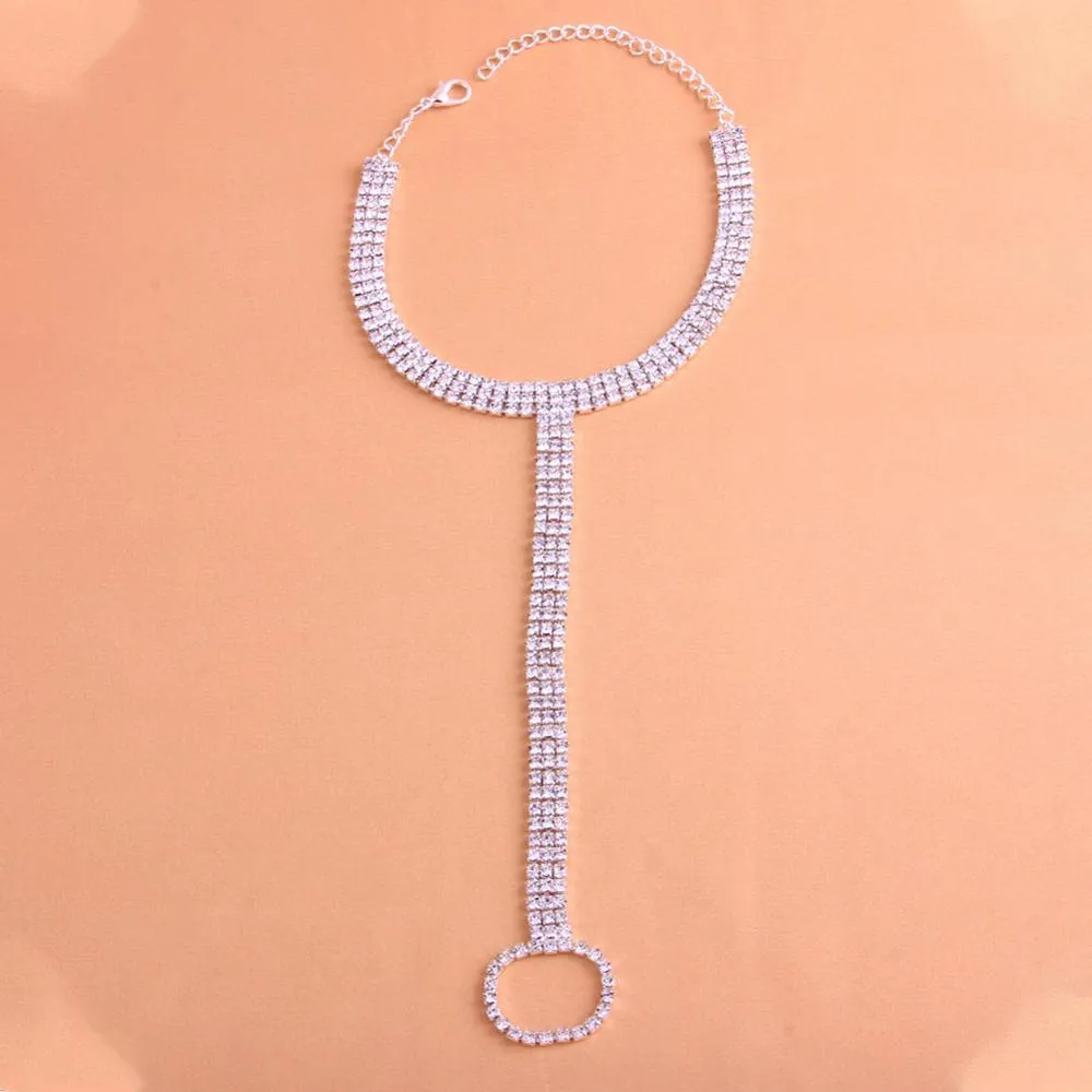 Outfit Stretch Ankle Bracelets Jewelry Bohemian Mittens Rhinestone Toe Rings Anklets