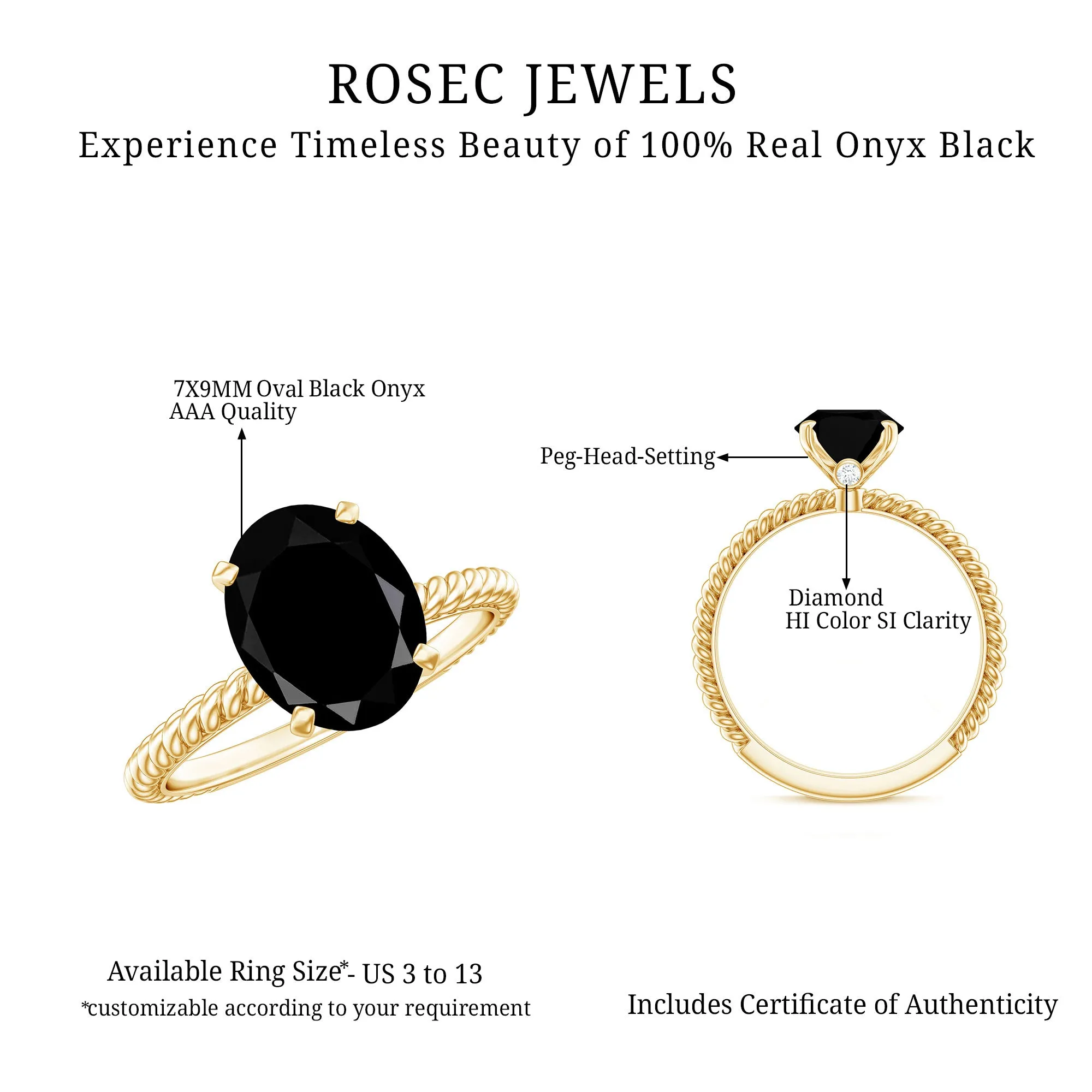 Oval Black Onyx Solitaire Ring with Diamond