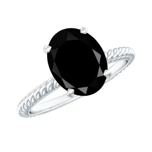 Oval Black Onyx Solitaire Ring with Diamond