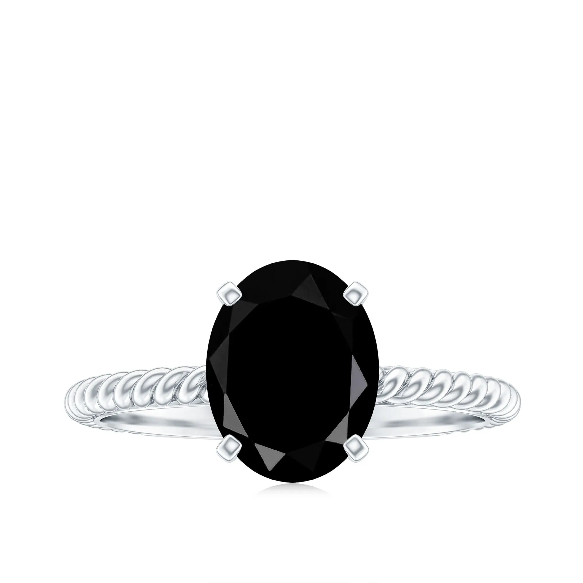 Oval Black Onyx Solitaire Ring with Diamond
