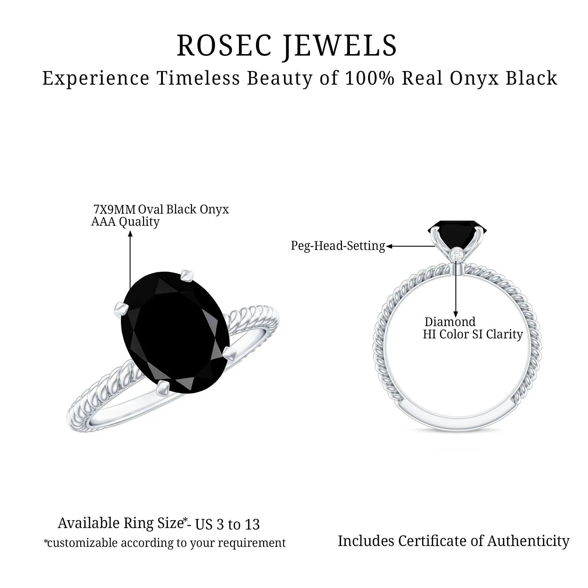 Oval Black Onyx Solitaire Ring with Diamond