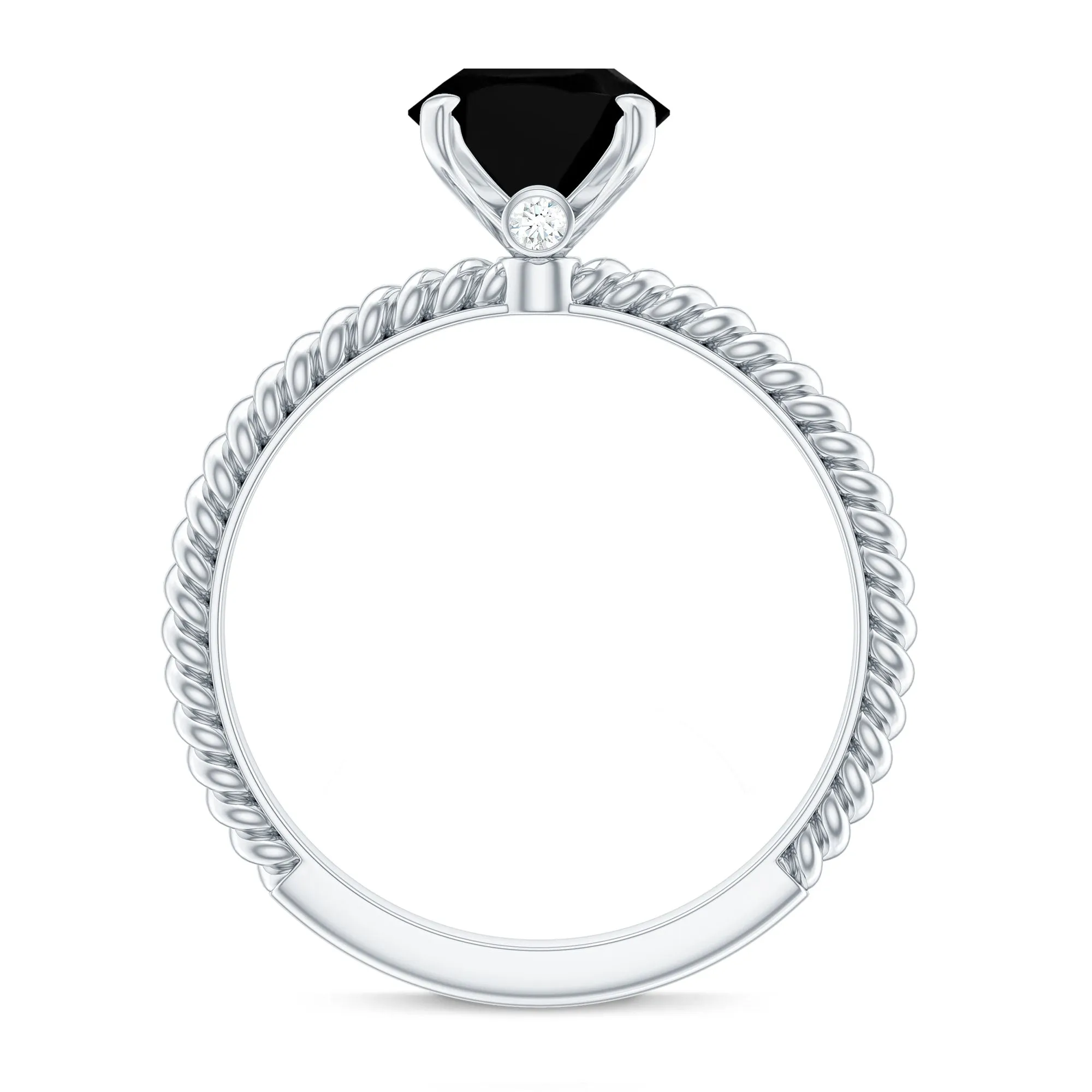 Oval Black Onyx Solitaire Ring with Diamond