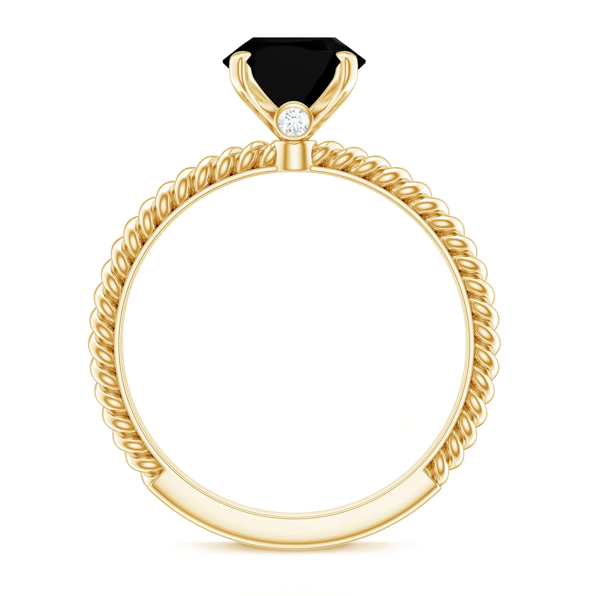 Oval Black Onyx Solitaire Ring with Diamond