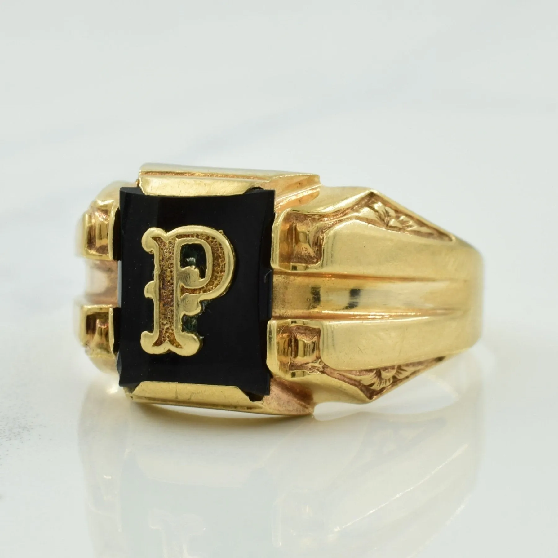 'P' Initial Black Onyx Ring | 2.30ct | SZ 10 |