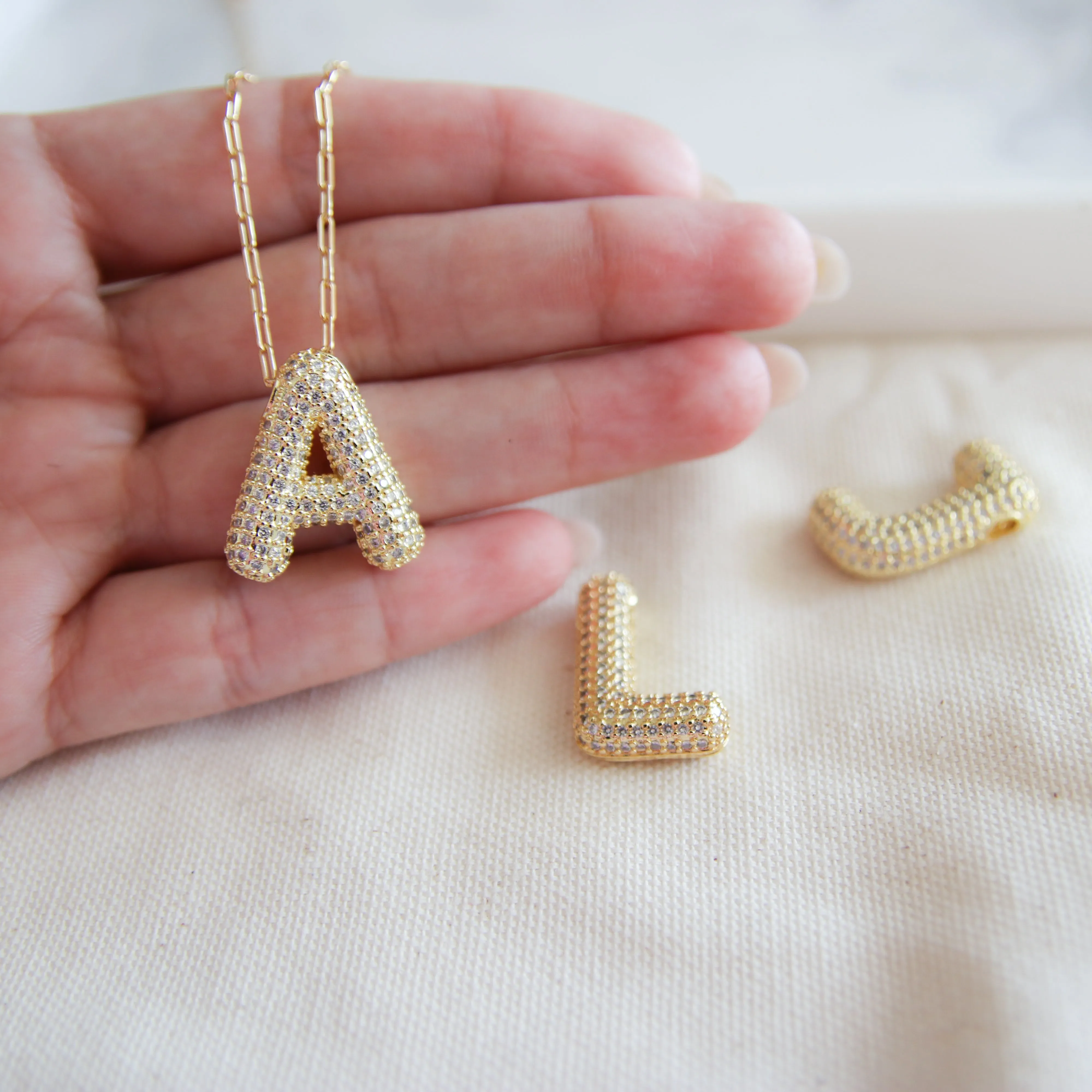Pave Ballon Initial Necklace