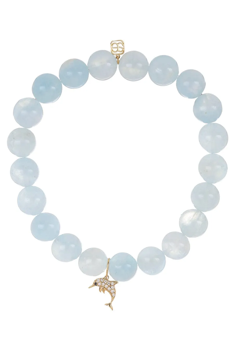 Pave Dolphin Aquamarine Bead Bracelet