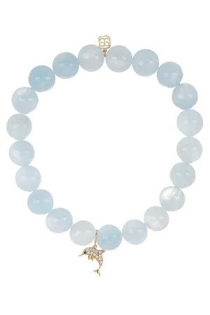 Pave Dolphin Aquamarine Bead Bracelet