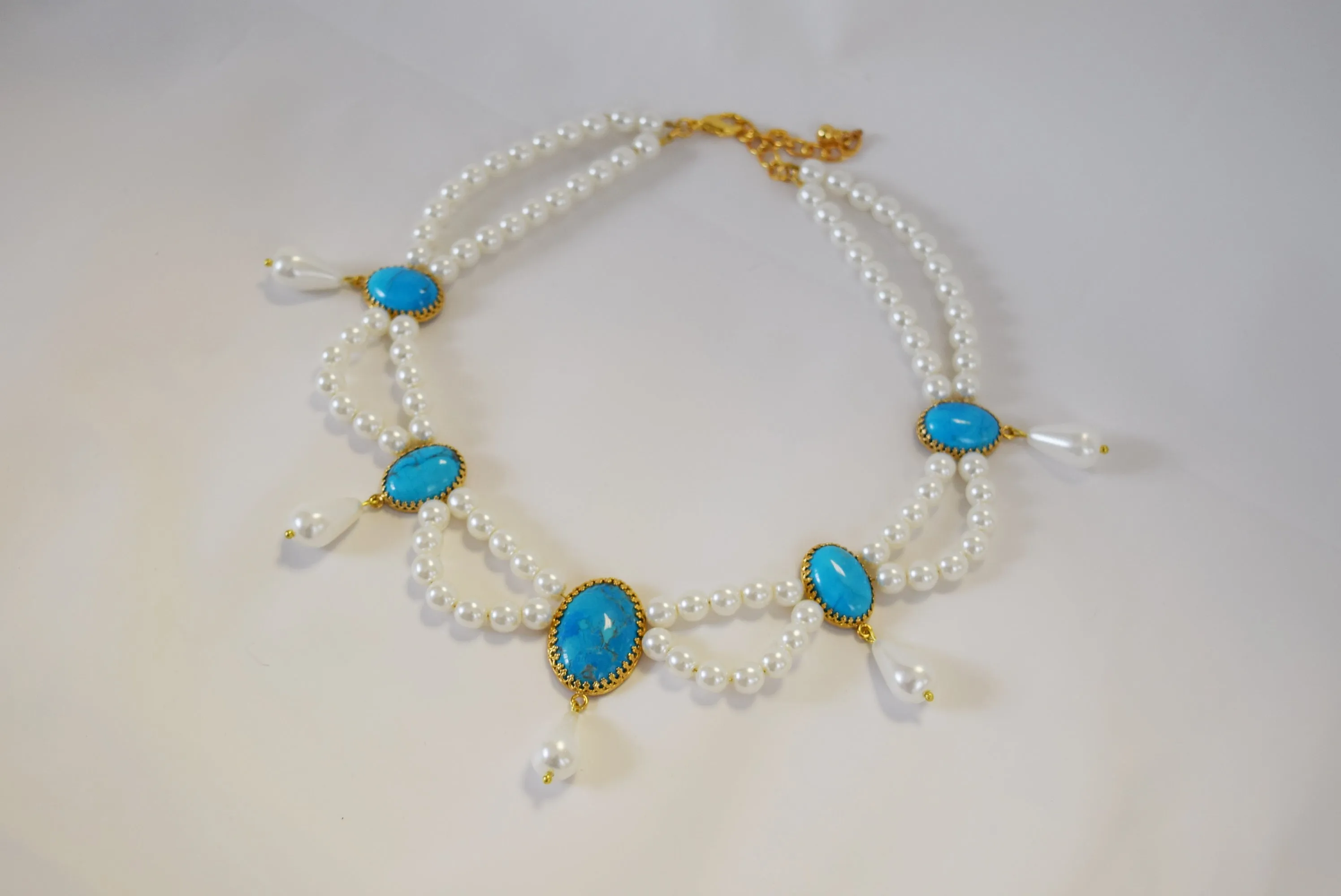 Pearl and Turquoise Festoon Necklace